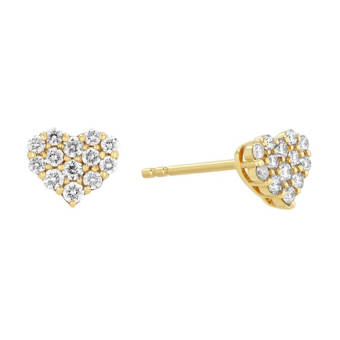Dainty Diamond Pavé Heart Stud Earrings in Yellow Gold