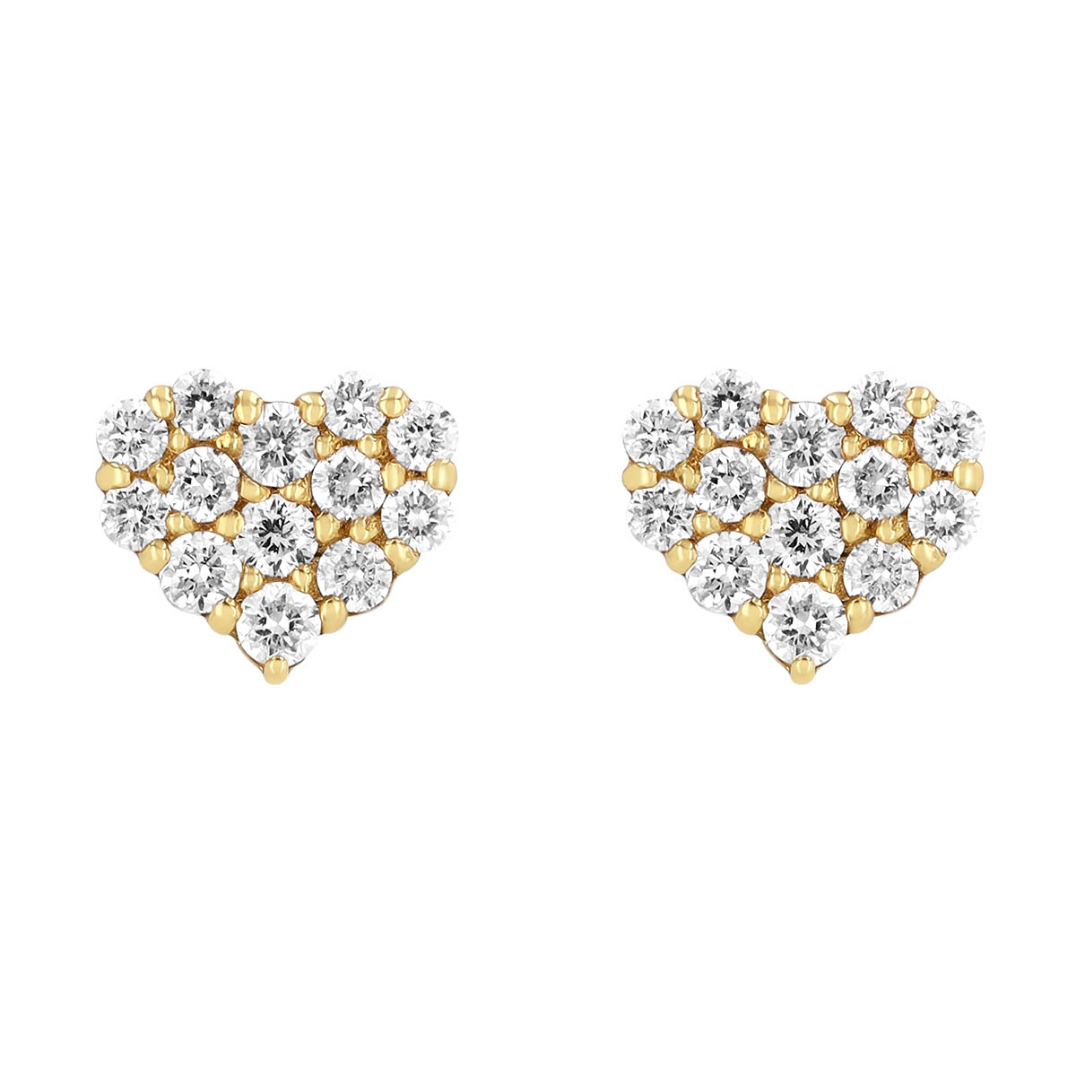 Dainty Diamond Pavé Heart Stud Earrings in Yellow Gold