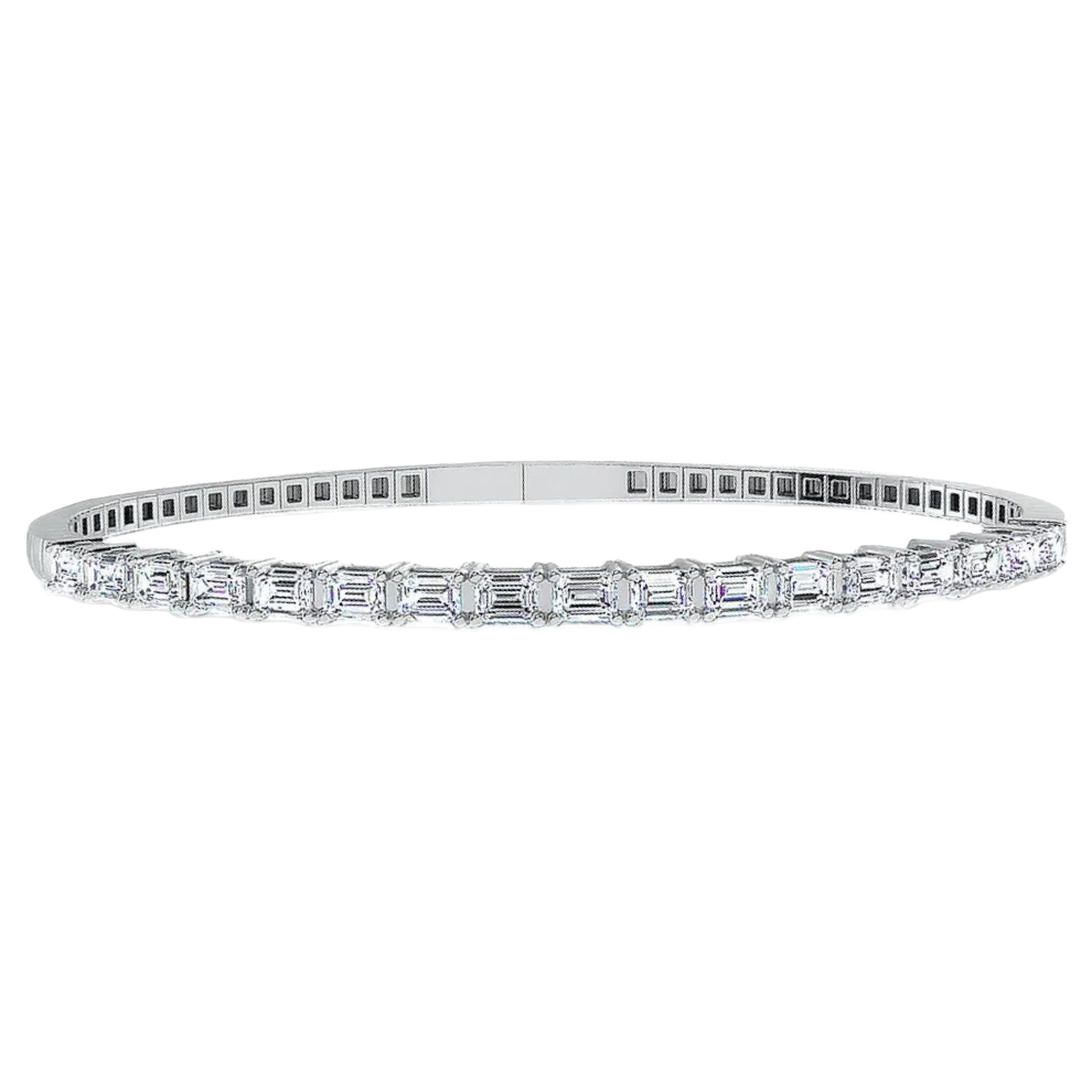 Emerald Cut Diamond Bangle Bracelet in White Gold