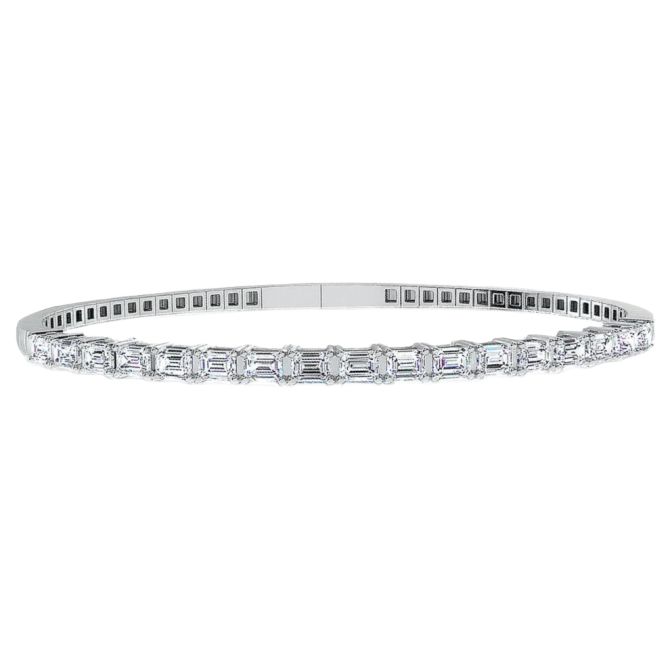 Emerald Cut Diamond Bangle Bracelet in White Gold