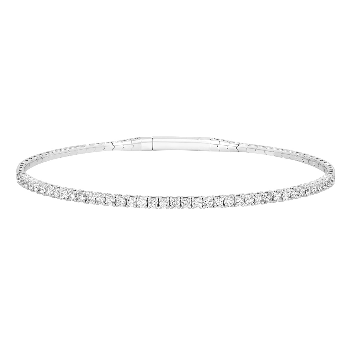 Round Diamond 4 Prong Flexible Tennis Bracelet in White Gold, 6.75