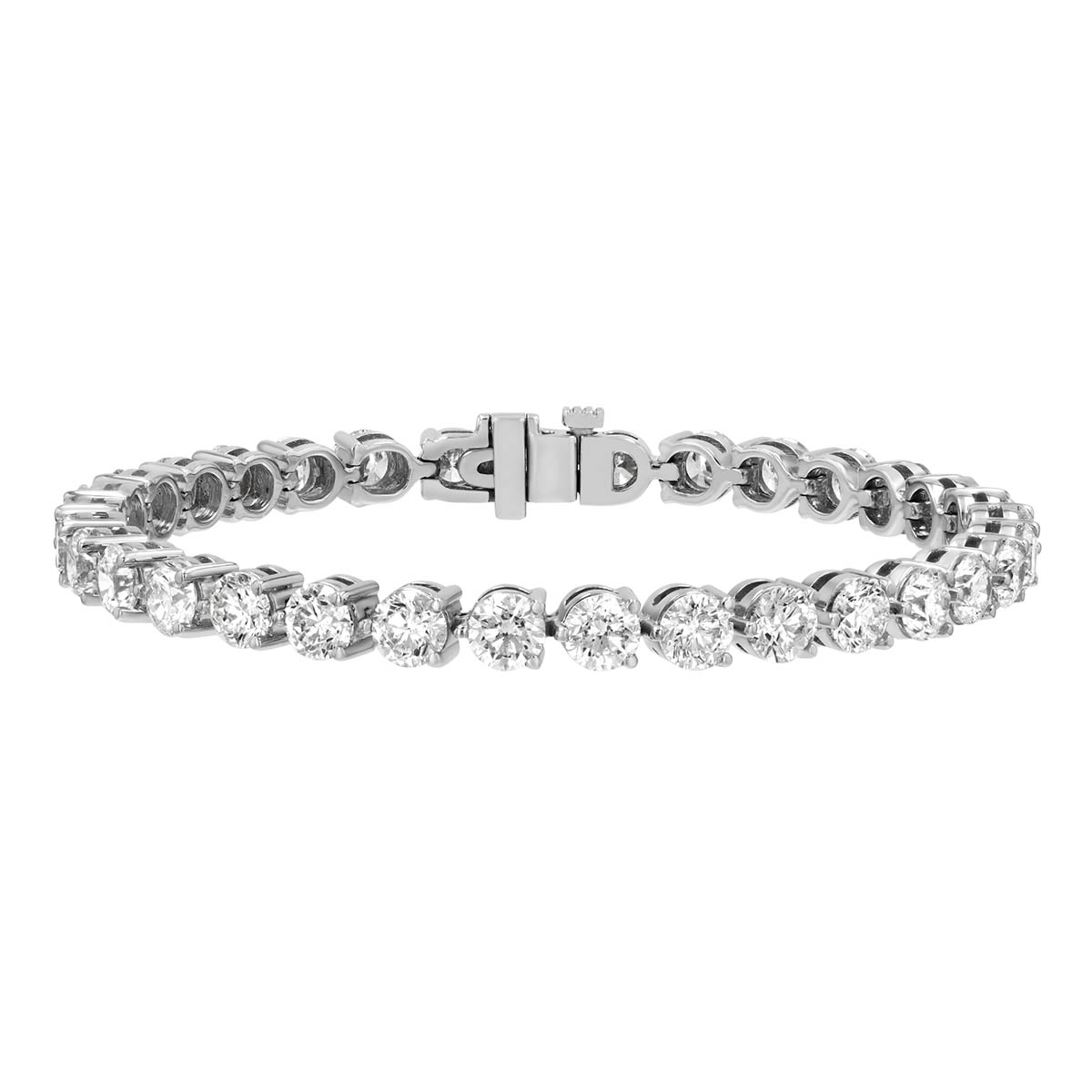 Round Diamond 3 Prong Tennis Bracelet in White Gold, 7