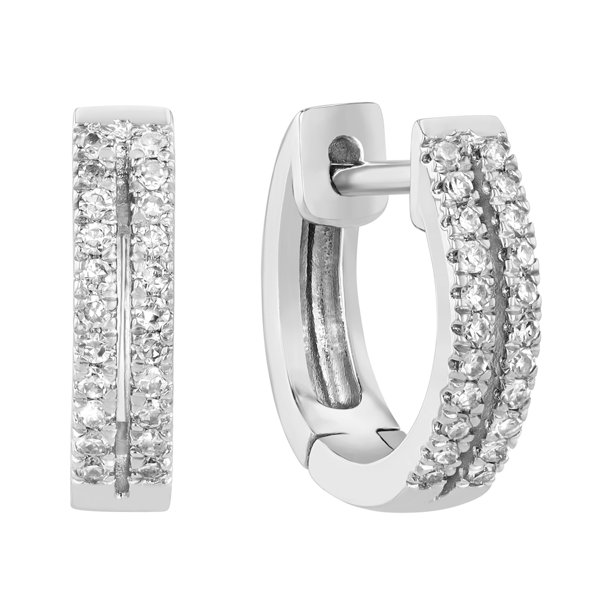 Diamond Double Row Huggie Hoop Earrings in White Gold