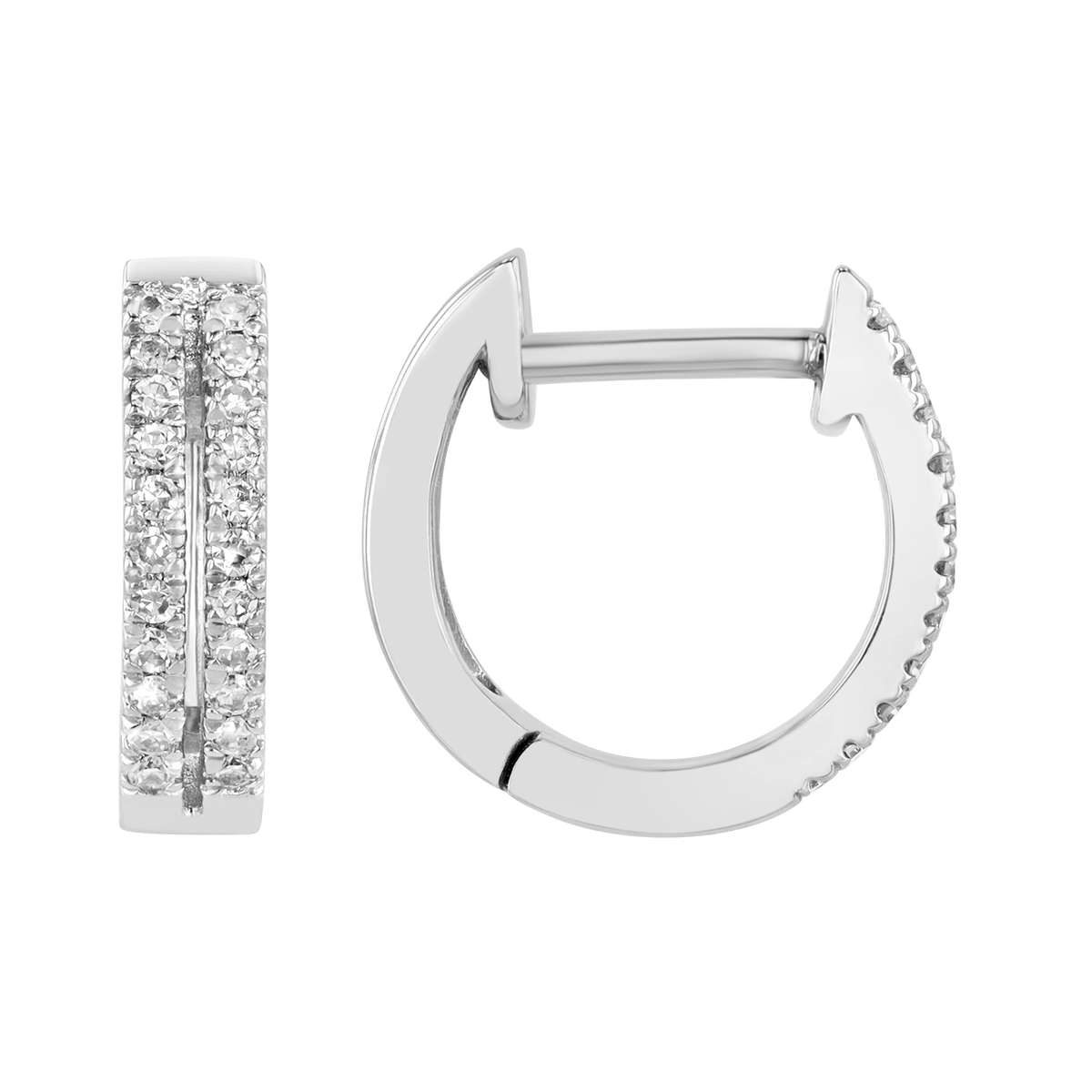 Diamond Double Row Huggie Hoop Earrings in White Gold