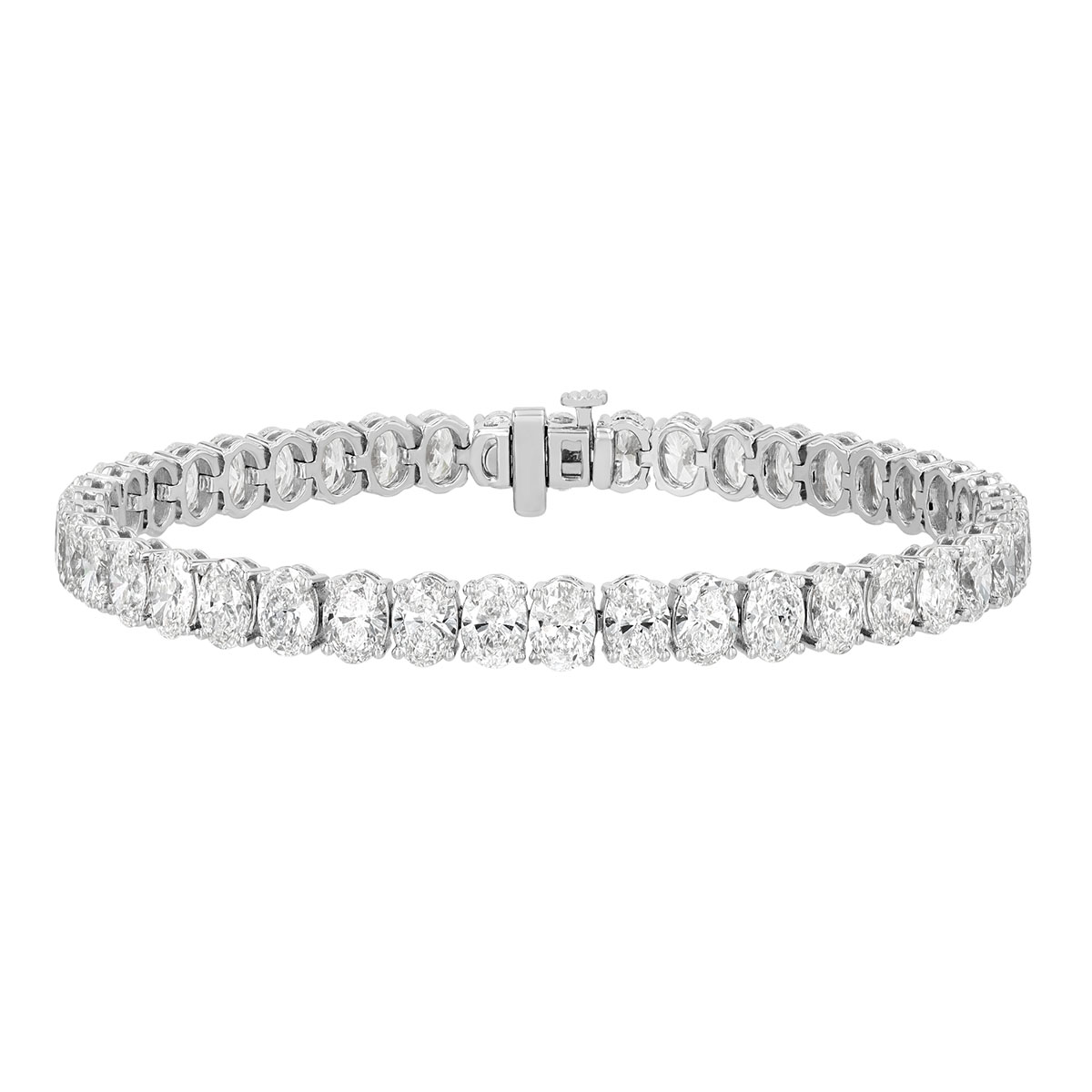 Lab-Grown Oval Diamond 4 Prong Tennis Bracelet in White Gold, 7