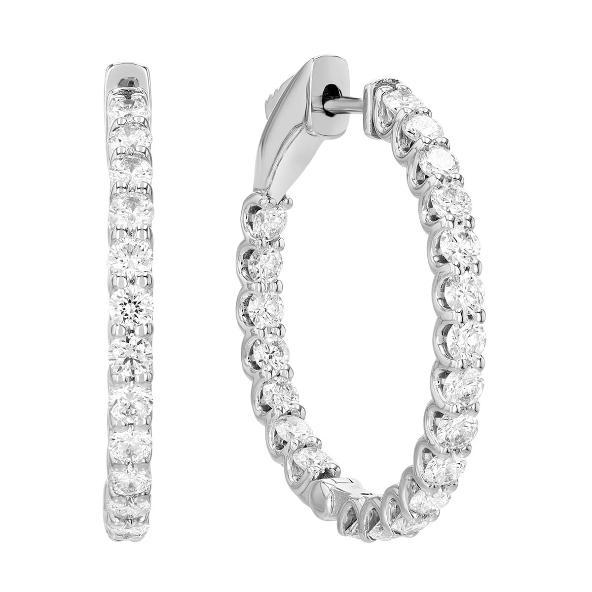 Round Diamond In & Out Hoop Earrings in White Gold, 2.10 aptw