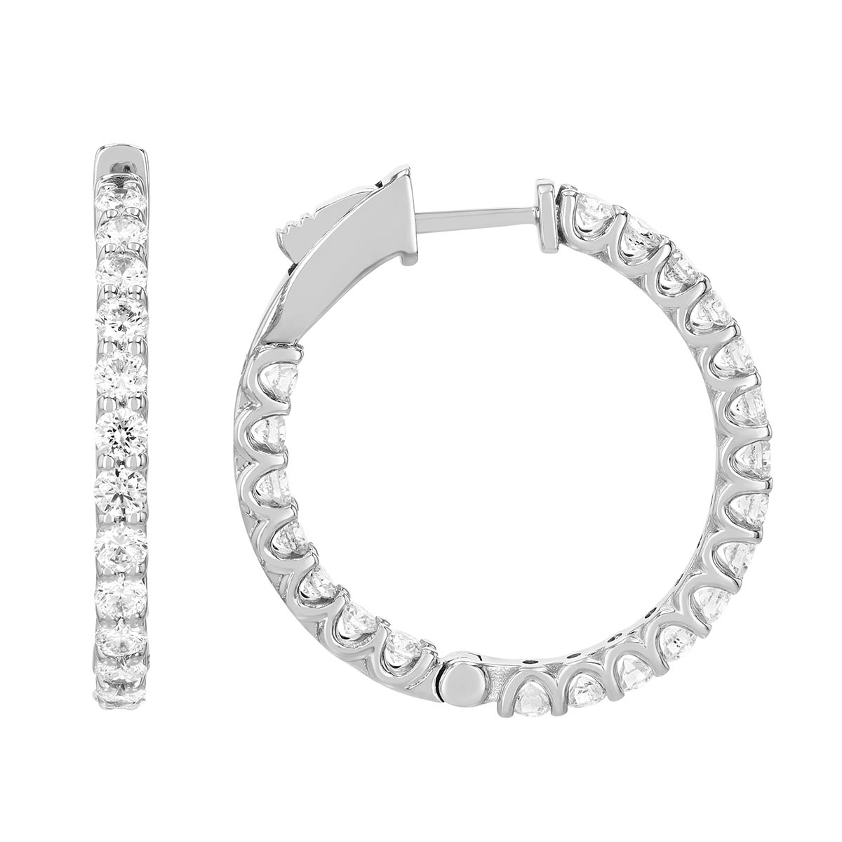 Round Diamond In & Out Hoop Earrings in White Gold, 2.10 aptw