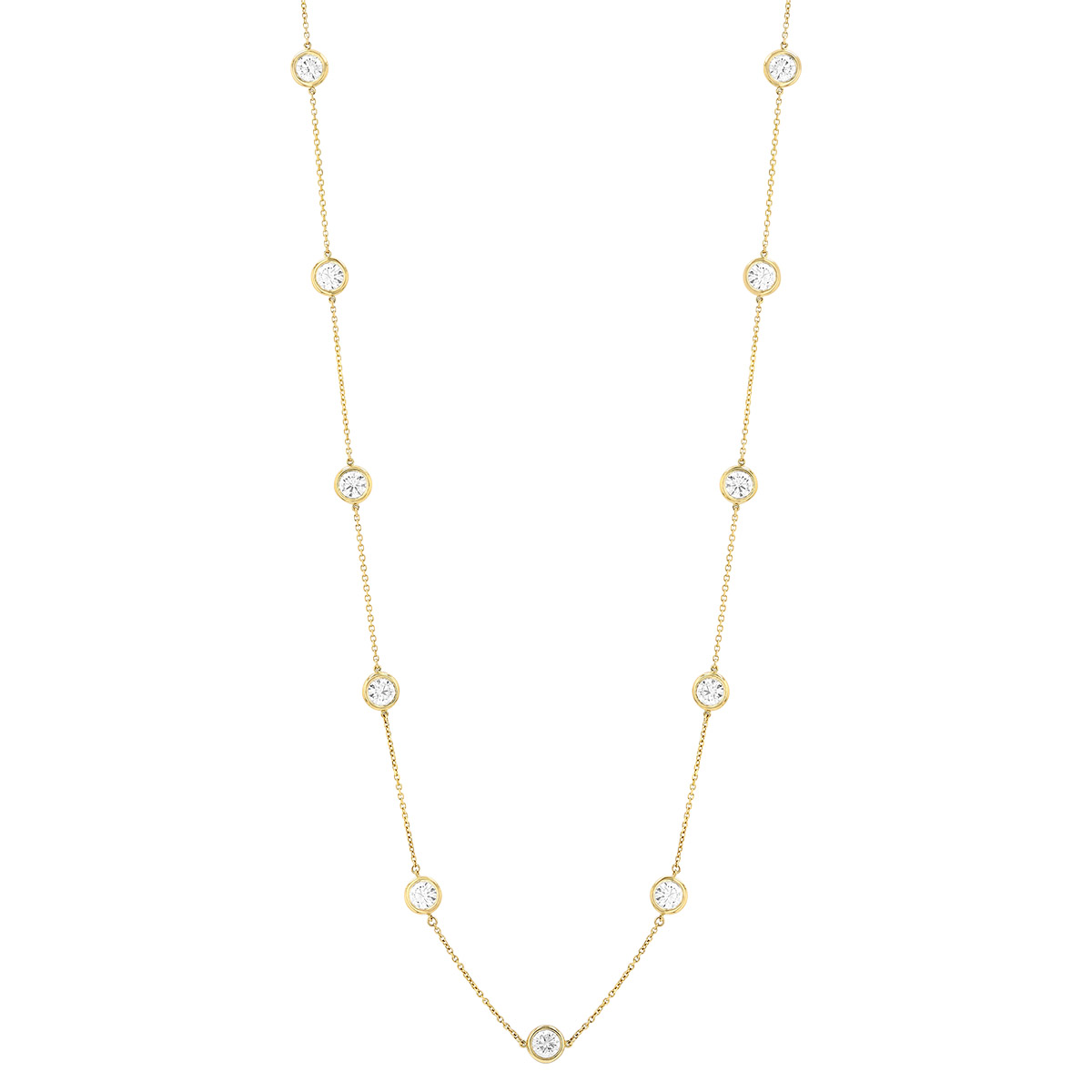 Bezel Set Round Diamond 12 Station Necklace in Yellow Gold, 18
