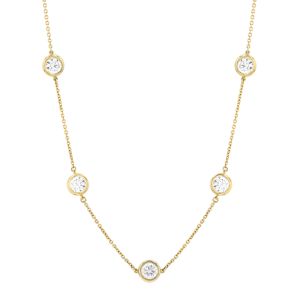 Bezel Set Round Diamond 12 Station Necklace in Yellow Gold, 18