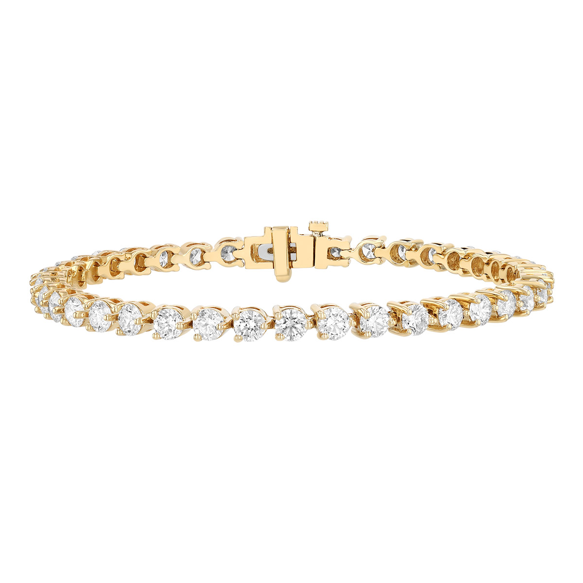 Round Diamond 3 Prong Tennis Bracelet in Yellow Gold, 7