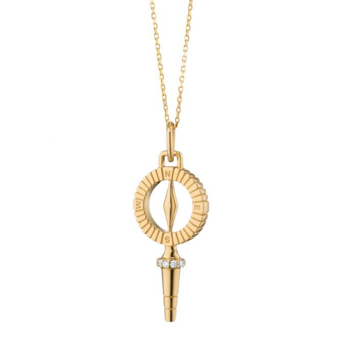 Monica Rich Kosann "True North" Yellow Gold Compass Key Necklace with Diamonds