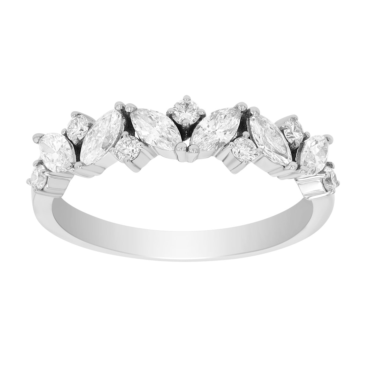 Mixed Shape Diamond Cluster Ring in White Gold