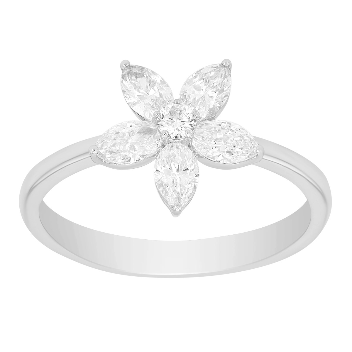 Mixed Shape Diamond Flower Ring in White Gold