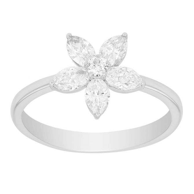 Mixed Shape Diamond Flower Ring in White Gold