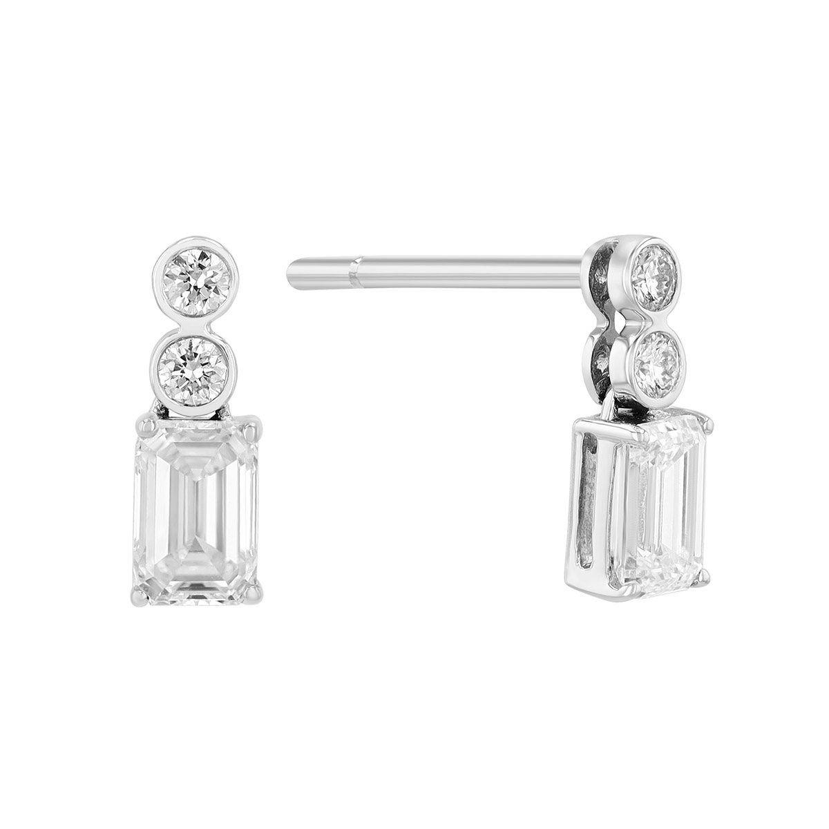 Dainty Mixed Shape Diamond Trio Stud Earrings in White Gold