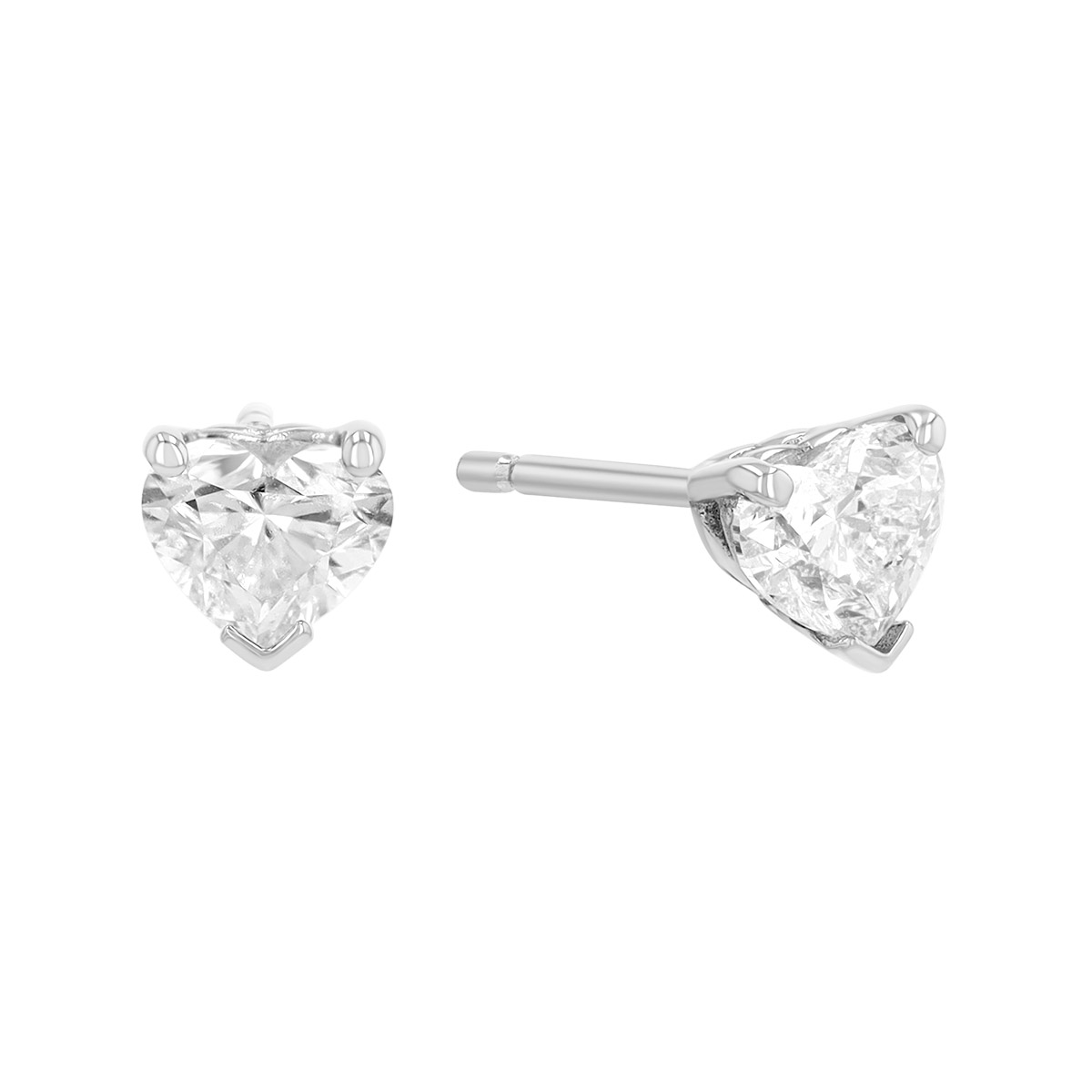Heart Shape Diamond Stud Earrings in White Gold, 0.65 cttw