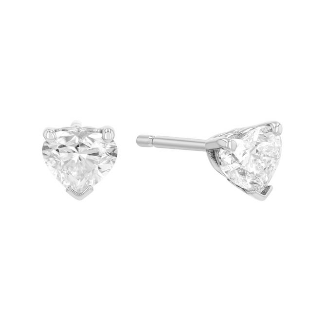 Heart Shape Diamond Stud Earrings in White Gold, 0.65 cttw