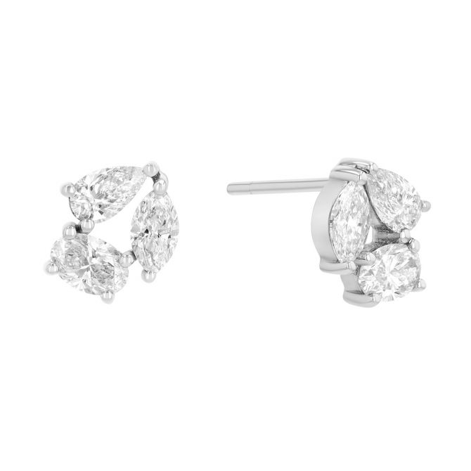 Mixed Shape Diamond Trio Stud Earrings in White Gold