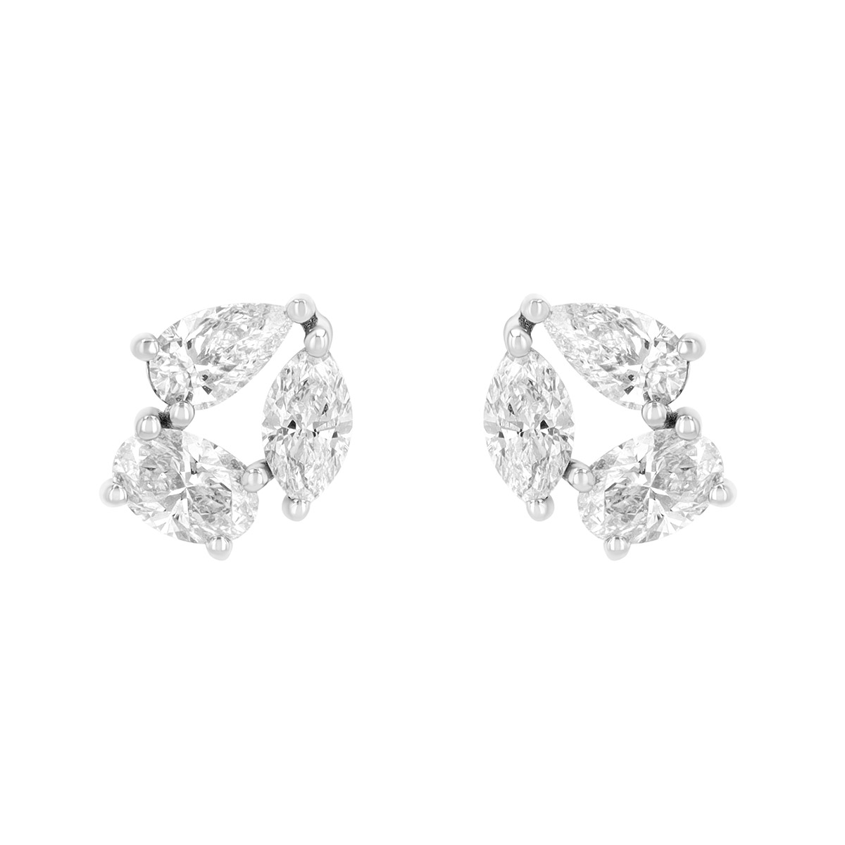 Mixed Shape Diamond Trio Stud Earrings in White Gold