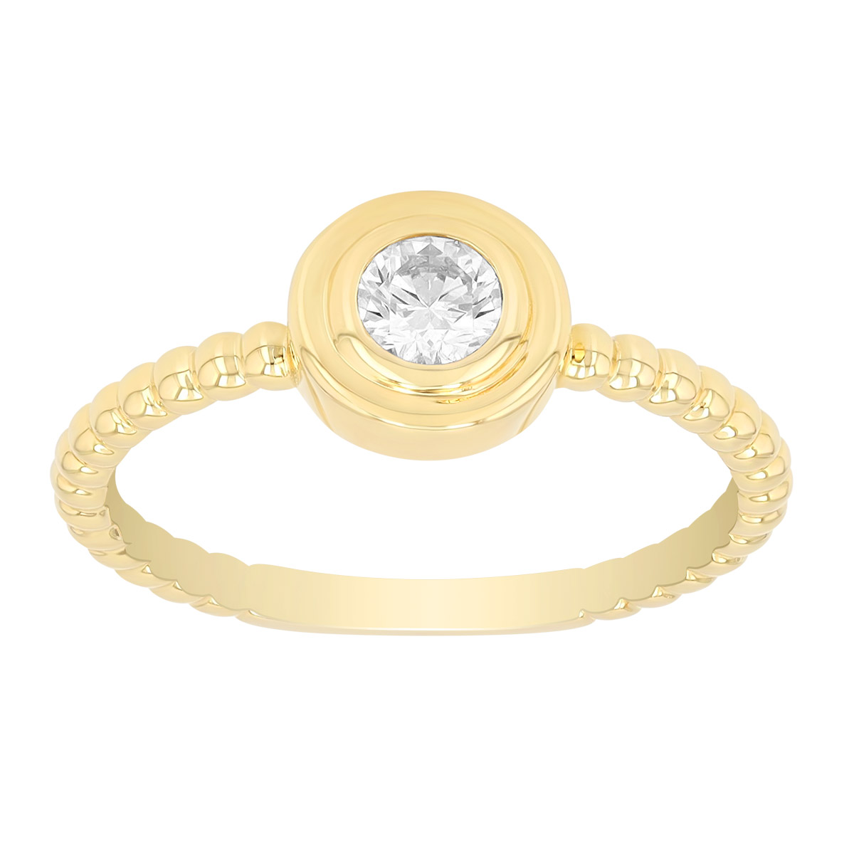 Flush Set Round Diamond Beaded Band Ring in Yellow Gold
