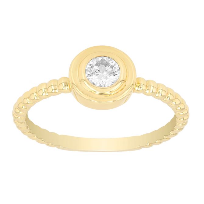 Flush Set Round Diamond Beaded Band Ring in Yellow Gold