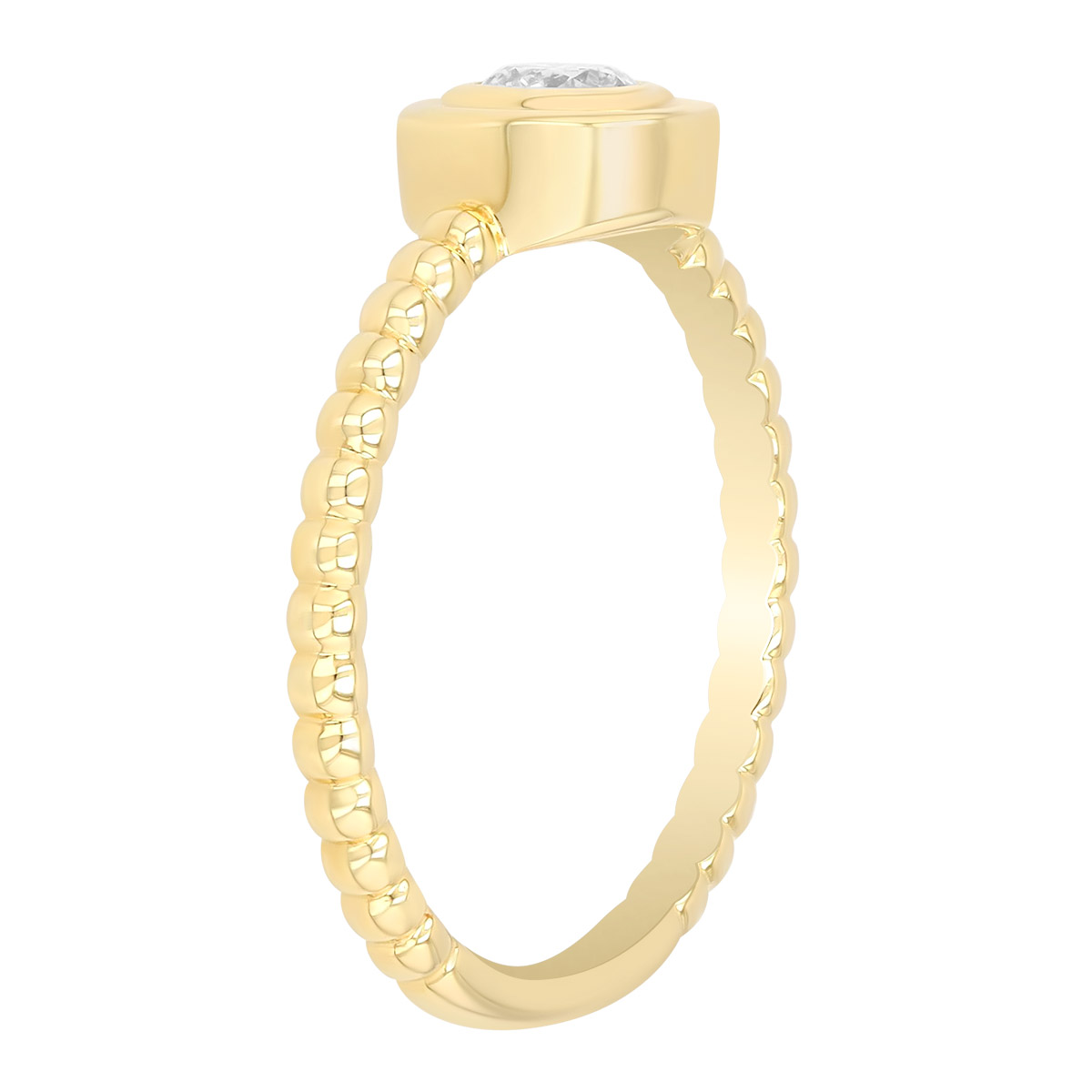 Flush Set Round Diamond Beaded Band Ring in Yellow Gold