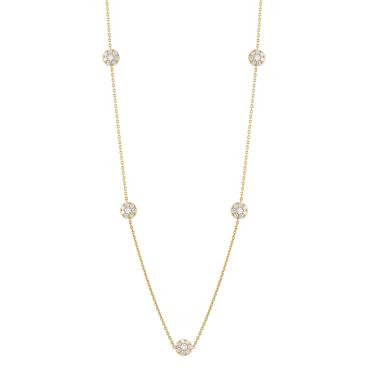 Diamond Cluster Round Station Necklace in Yellow Gold, 18