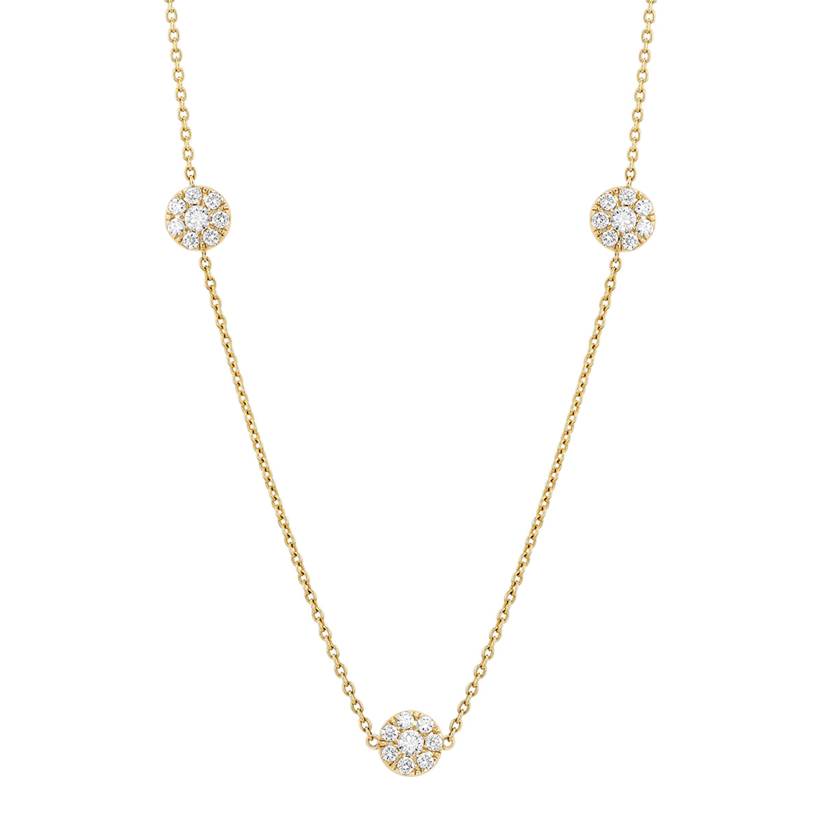 Diamond Cluster Round Station Necklace in Yellow Gold, 18