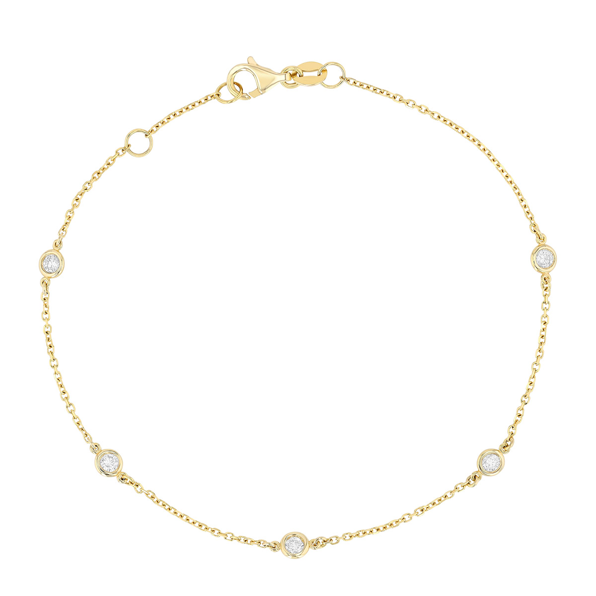 Bezel Set Round Diamond 5 Station Bracelet in Yellow Gold, 7.5