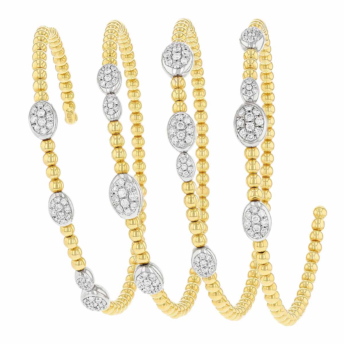 Diamond Pave Oval Station Coil Bracelet in Two Tone