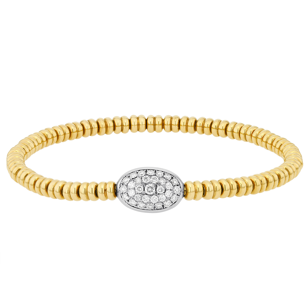 Diamond Pavé Oval Station Stretch Bracelet in Two Tone Gold | Borsheims