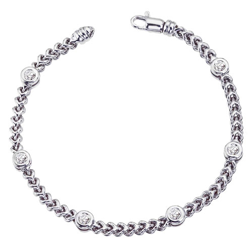 Diamond Station Link Bracelet in White Gold, 7.25"