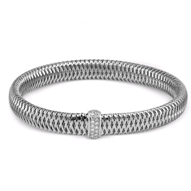 Roberto Coin Primavera White Gold Flexible Bangle Bracelet with Diamonds