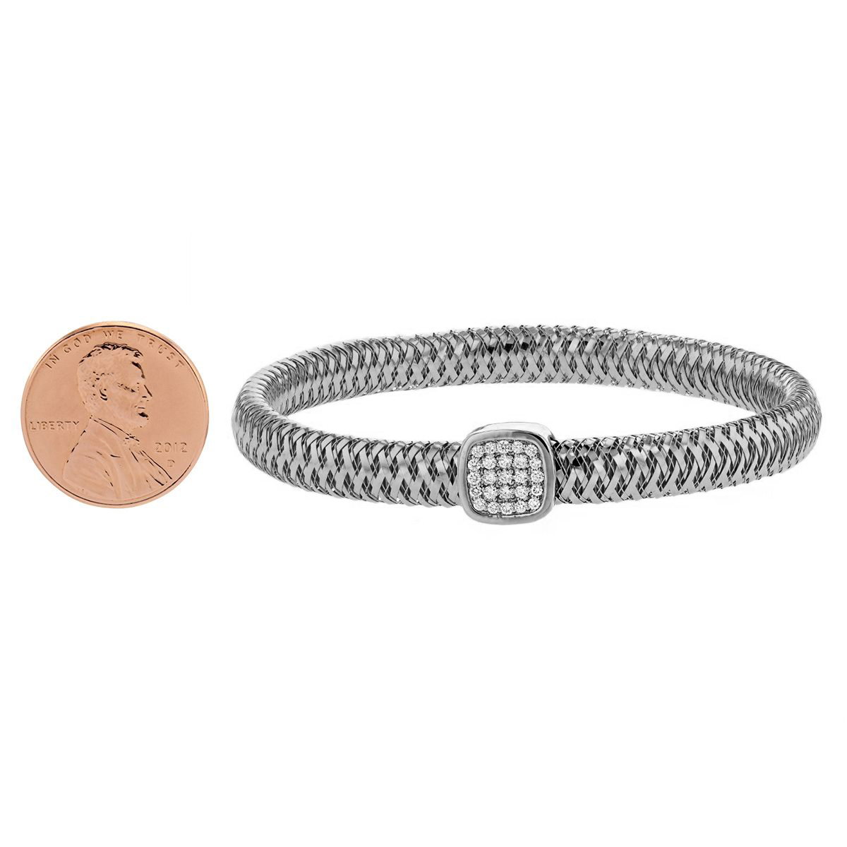 Roberto Coin Primavera Flexible White Gold Bangle Bracelet with Diamond Station