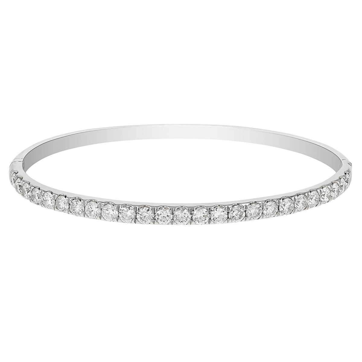 Diamond Line Hinged Bangle Bracelet in White Gold