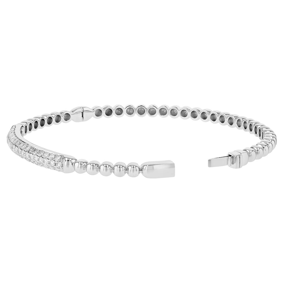 Diamond Pavé & Beaded Bangle Bracelet in White Gold