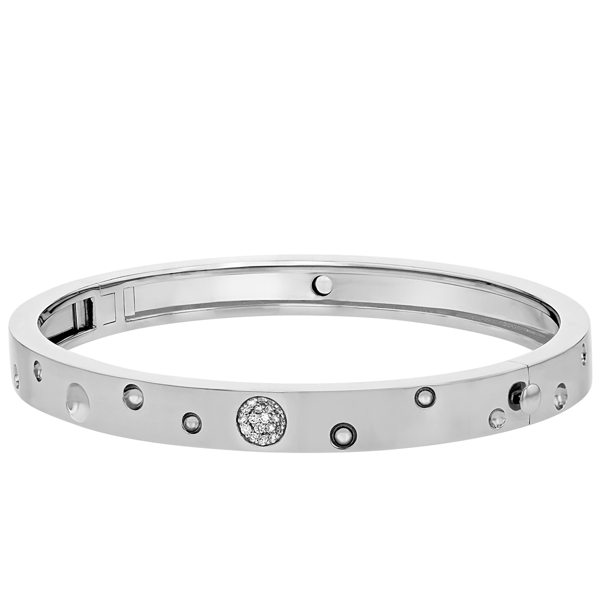 Roberto Coin Pois Moi Luna Diamond Hinged Bangle Bracelet in White Gold