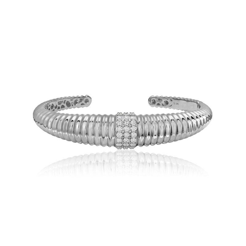 Light Diamond Cuff Bangle Bracelet in White Gold