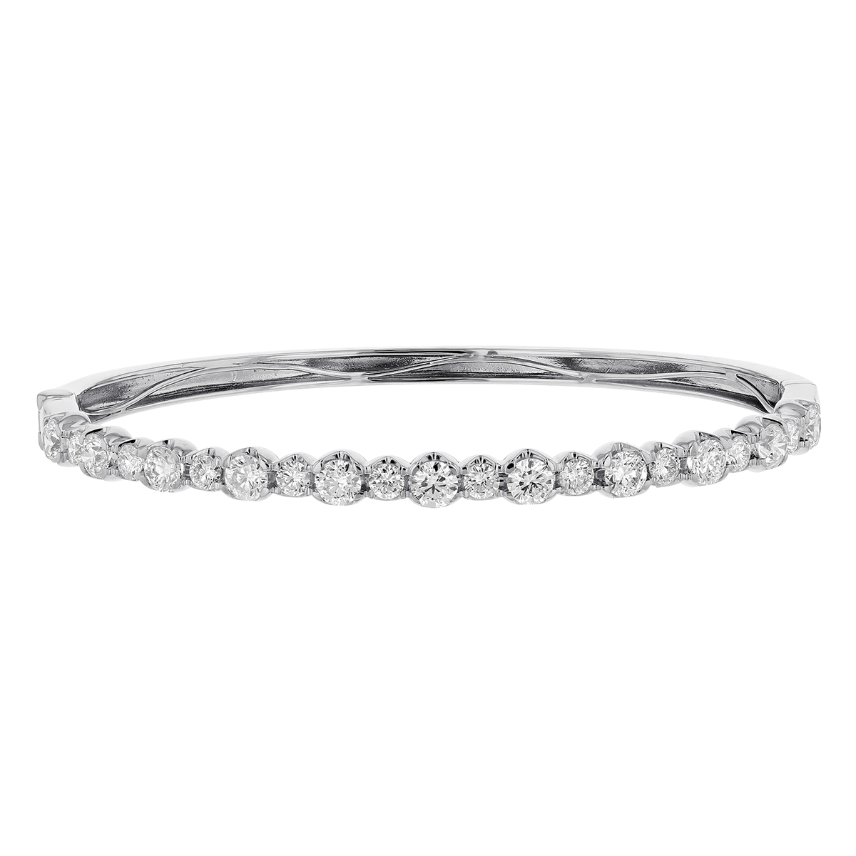 Diamond Line Hinged Oval Bangle Bracelet in White Gold