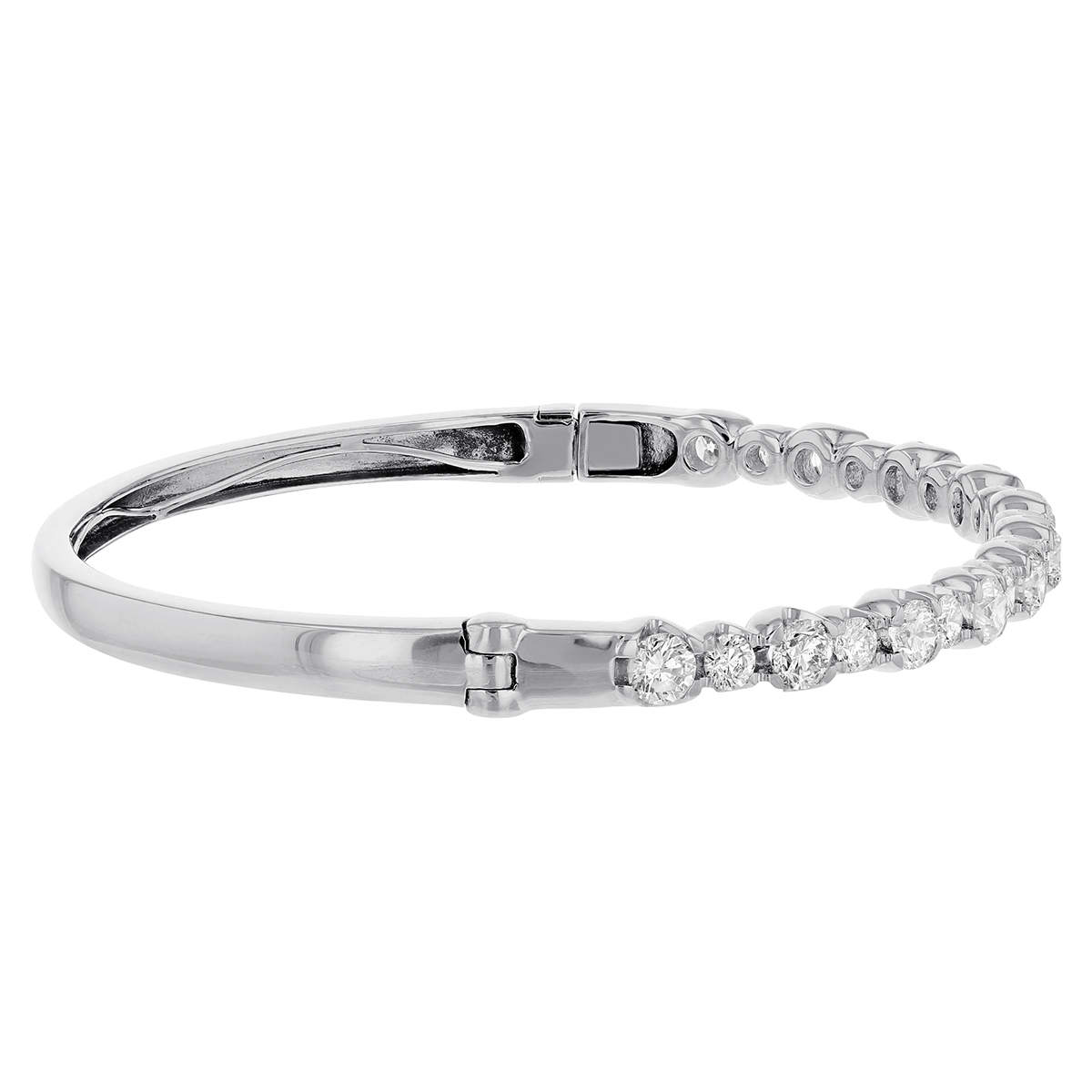 Diamond Line Hinged Oval Bangle Bracelet in White Gold