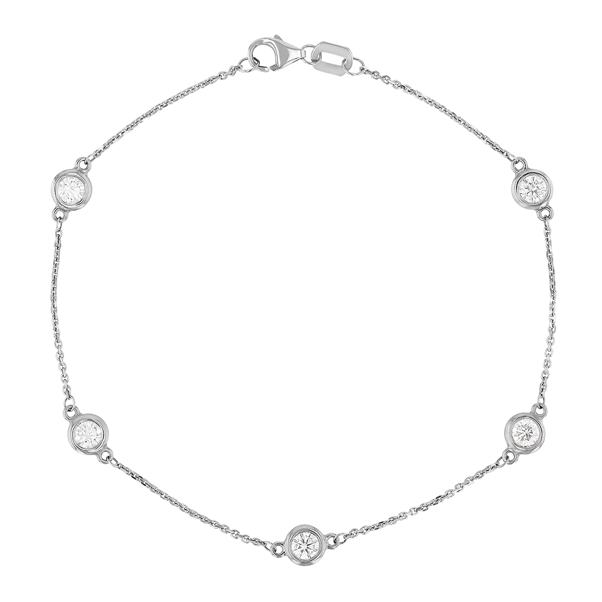 Diamond 5 Station Bracelet in White Gold, .75 cttw, 7.5" Borsheims