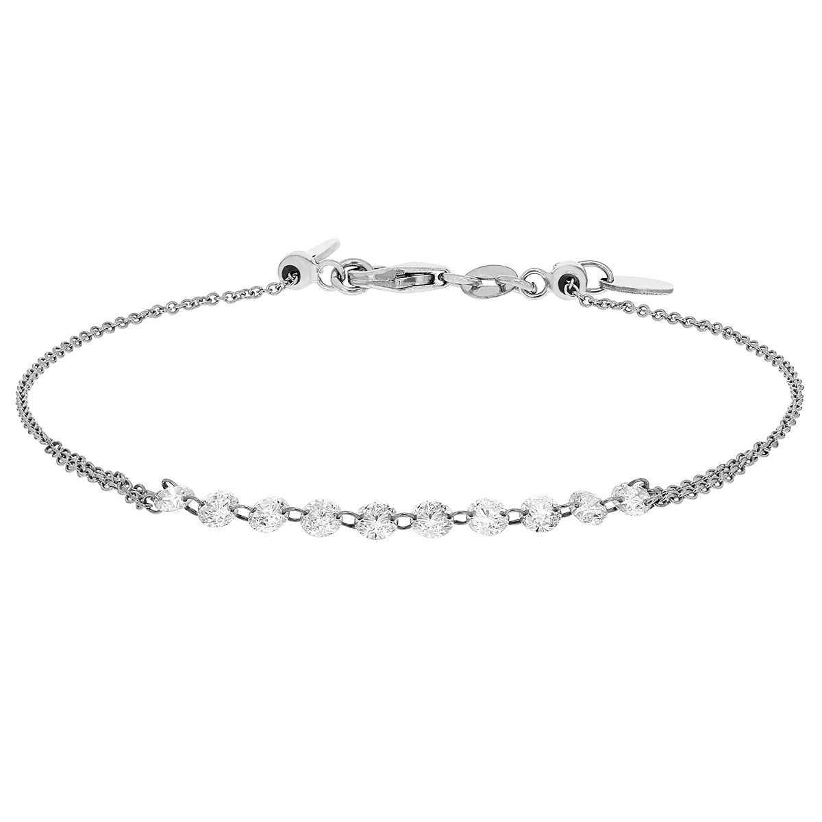 Aresa Diamond 10 Stone Chain Braclet in White Gold, 7.5