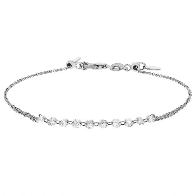 Aresa Diamond 10 Stone Chain Braclet in White Gold, 7.5"