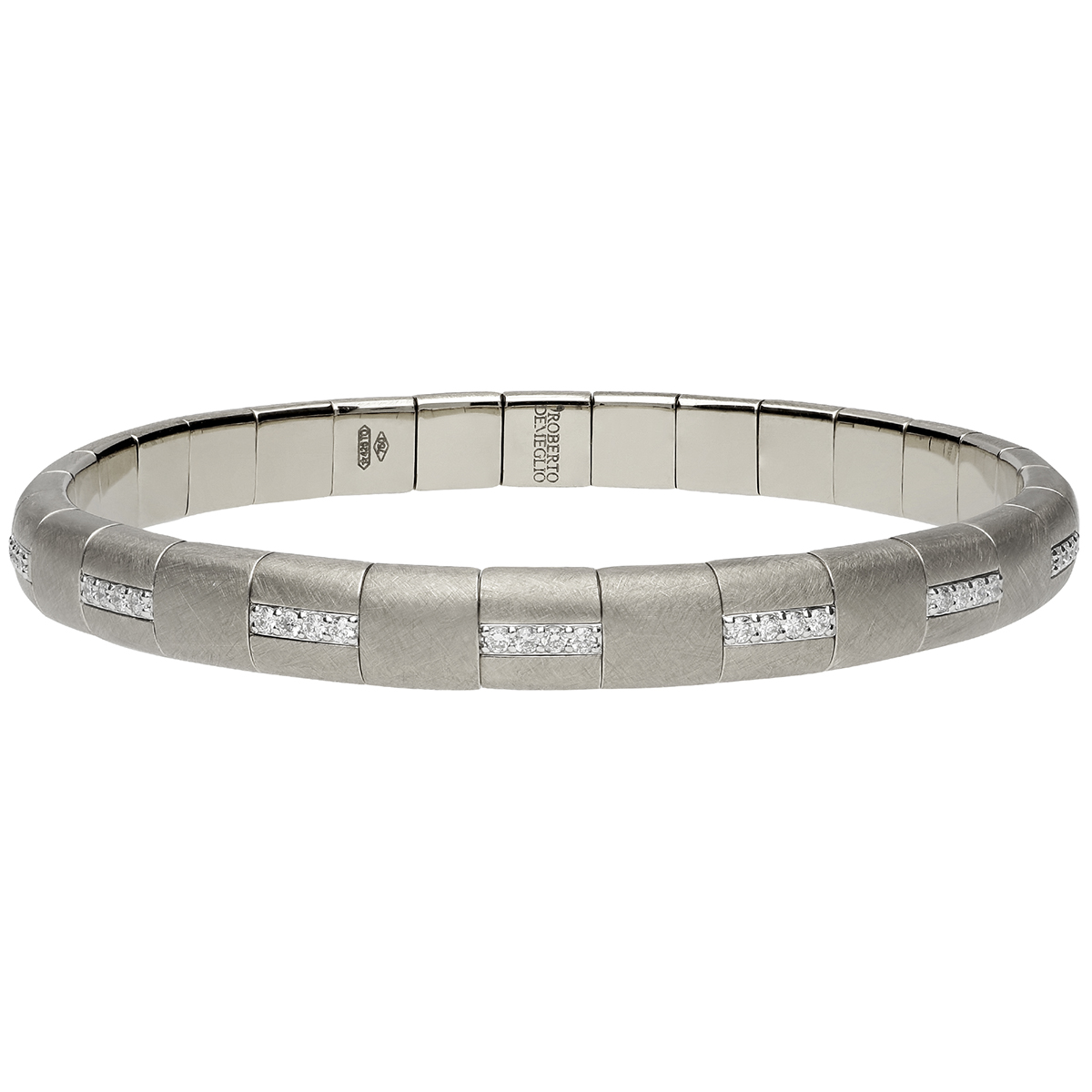Roberto Demeglio Pura Bracelet with 15 Diamond Stations in Matte White Gold