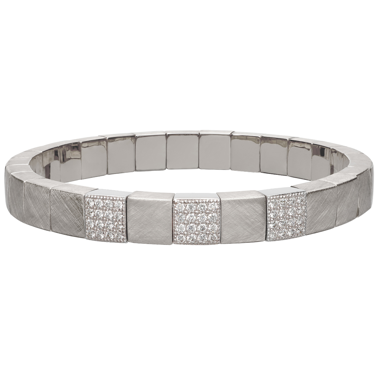 Roberto Demeglio Scacco Stretch Bracelet in Matte White Gold with 3 Diamond Stations