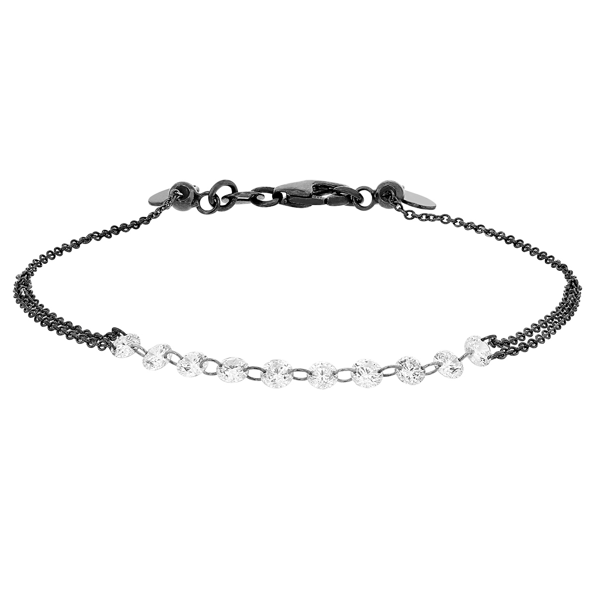 Aresa Diamond 10 Stone Chain Braclet in White Gold with Black Rhodium Plate, 7.5