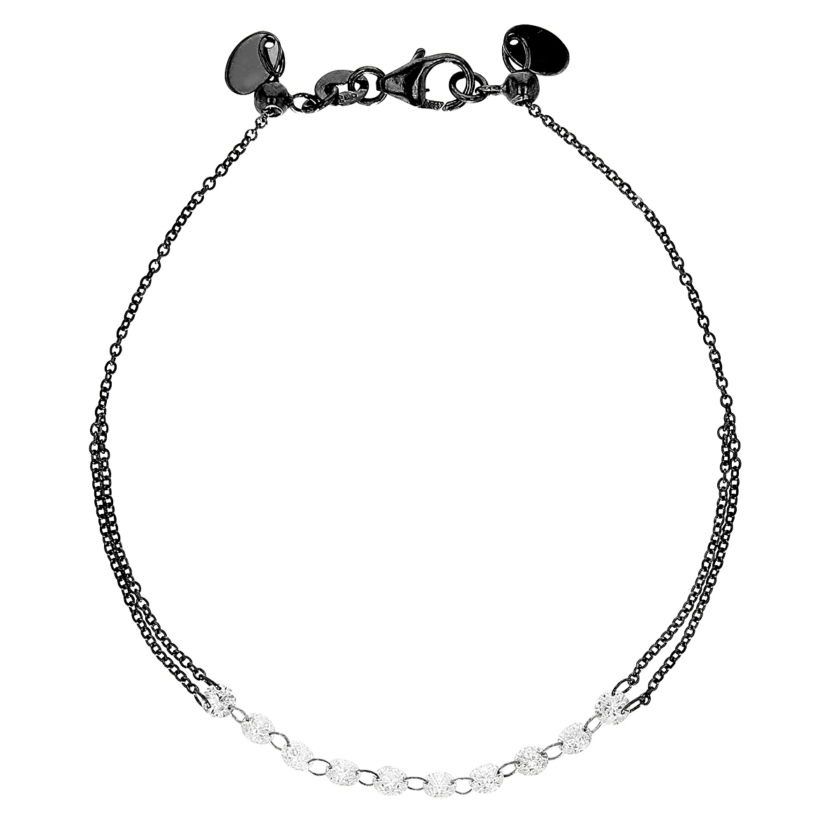 Aresa Diamond 10 Stone Chain Braclet in White Gold with Black Rhodium Plate, 7.5