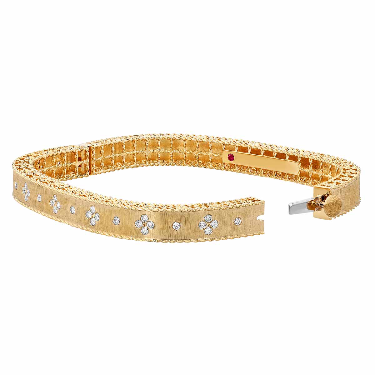 Roberto Coin Princess 18K Gold Satin Finish Bangle with Fleur De Lis Diamonds