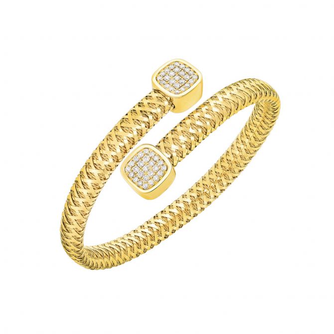 Roberto Coin Primavera Diamond Bypass Cuff Bracelet in Yellow Gold