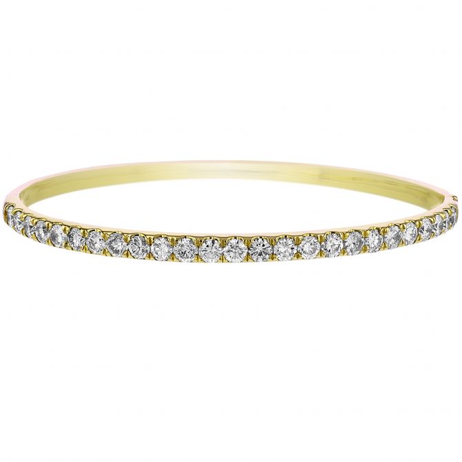Diamond Hinged Bangle Bracelet in Yellow Gold, 3.00 cttw